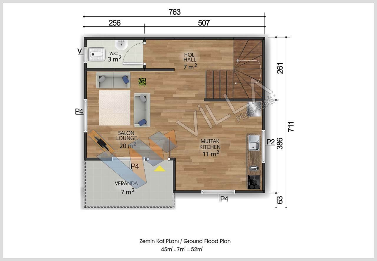 100 m2 Dubleks Prefabrik Ev Akçay